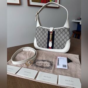 Gucci Jackie 1961 Small GG Coated Canvas White Leather